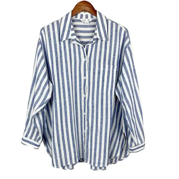 Old Navy Blue and White Striped Button-Down Shirt - Picture 3 of 9